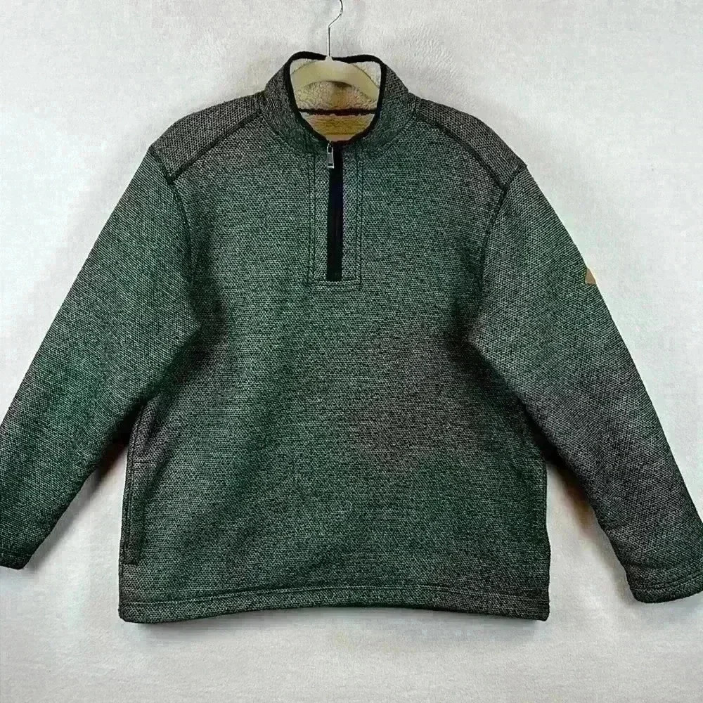 Orvis Men’s 1/4 Zip Sweater Black& White Sherpa-lined Pockets Cozy and Warm